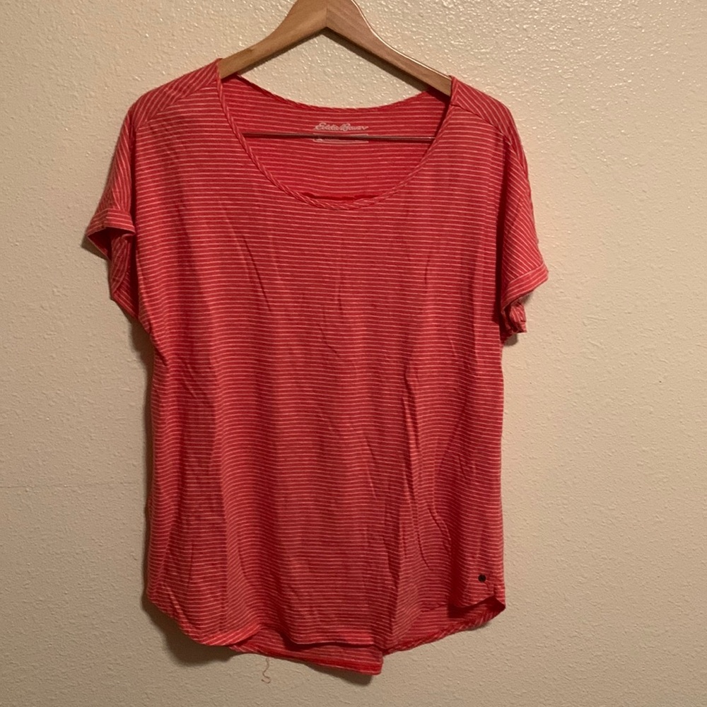 Eddie Bauer pink striped T-shirt